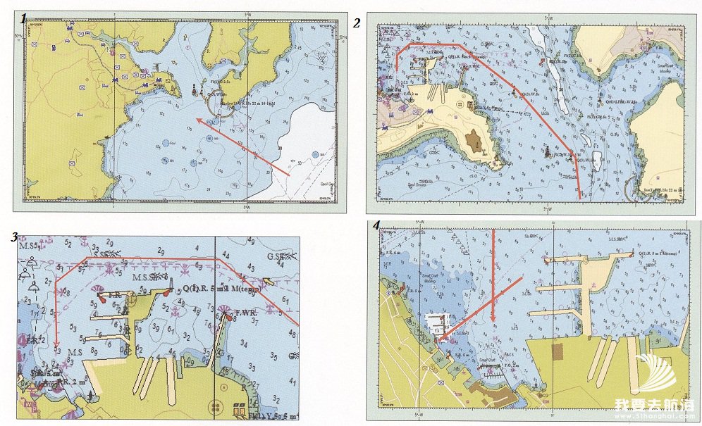     上图：小比例尺航海图对于进港很好用，但实际领航还是需要大比例尺航海图。